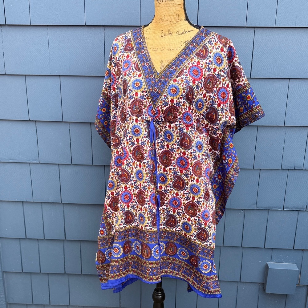 Asha Elegant Floral V-Neck Tunic small oversized purple brown coverup